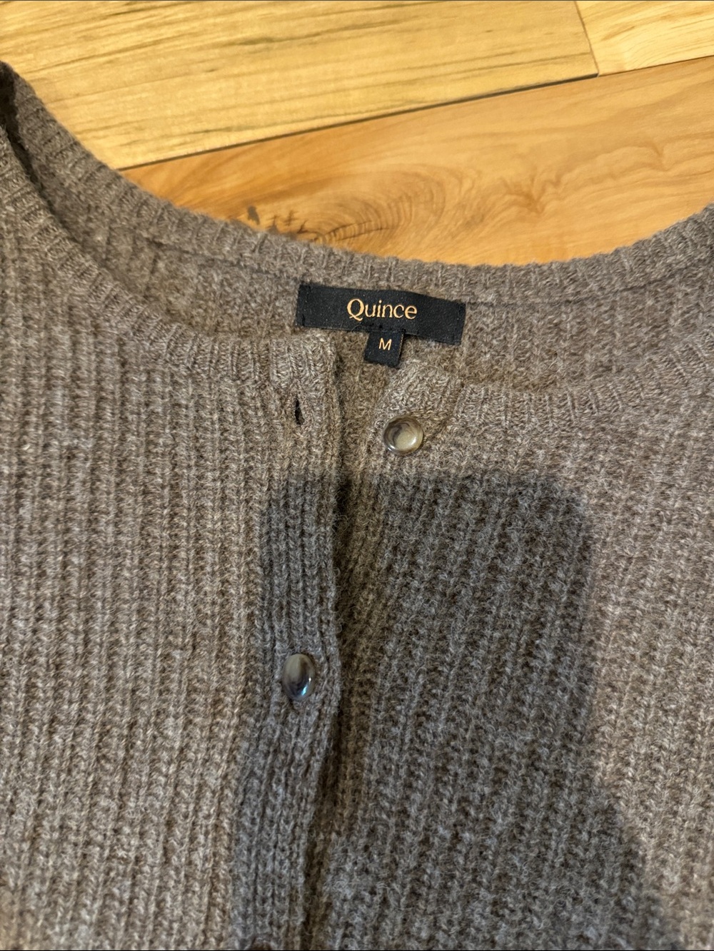 Quince 100% Yak Soft Rib Crew Cardigan In Heather Brown Medium - Picture 8 of 9